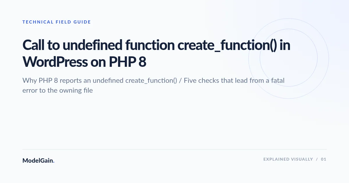 Illustration: Call to undefined function create_function() in WordPress on PHP 8
